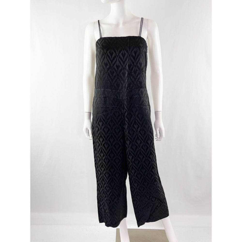 NEW Theory Black Draped Jacquard Jumpsuit Size 12 Wide Leg Sleeveless Casual